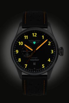 Preview: Bauhaus Aviation Herrenuhr Automatik mit 24h-Anzeige und Lederarmband